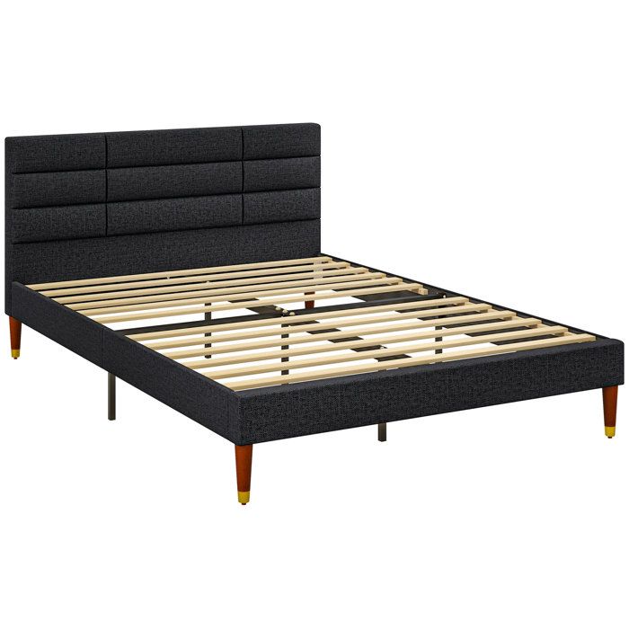 Lit Coffre Double HOMCOM 140x190 Cm - Rangement Caché, Sommier Lattes Bois, Tête Capitonnée Lin, Gris