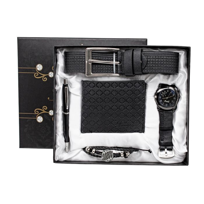 SHARPHY Coffret montre homme + stylos + portefeuille + ceinture + bracelet - noir mode coffret classique 5 pièces