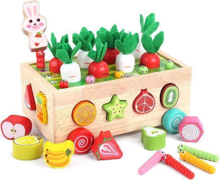 Jouet enfant 2 ans - Montessori 2 Ans - Jouet Bois 2 Ans Cadeau bébé 2 Ans Jeu de Tri Montessori Puzzle en Bois Récolte de Carottes