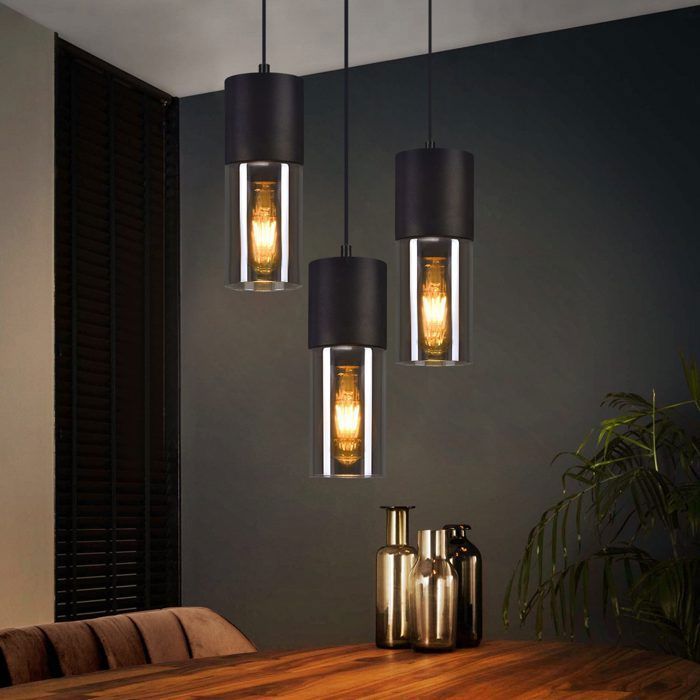 Homefire Suspension 3 ampoules suspension verre E27 suspension ronde noire
