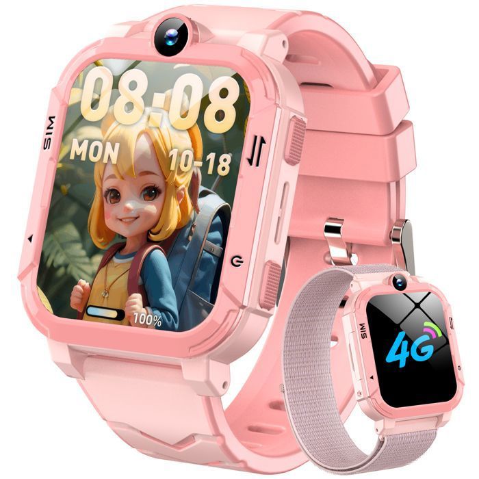 Blackview Montre Connectée Enfant 4Gavec GPSSOSAppel SIM Appels Vidéo 800mAh BatterieCaméra HD-Rose