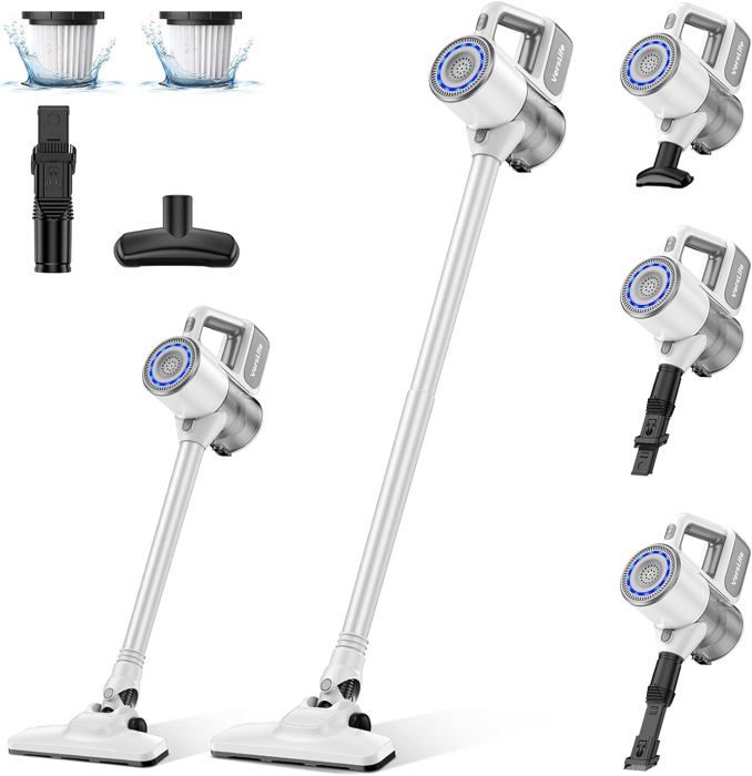 Aspirateur Balai Sans Sac avec Fil 6 en 1 Filtre HEPA,Puissant