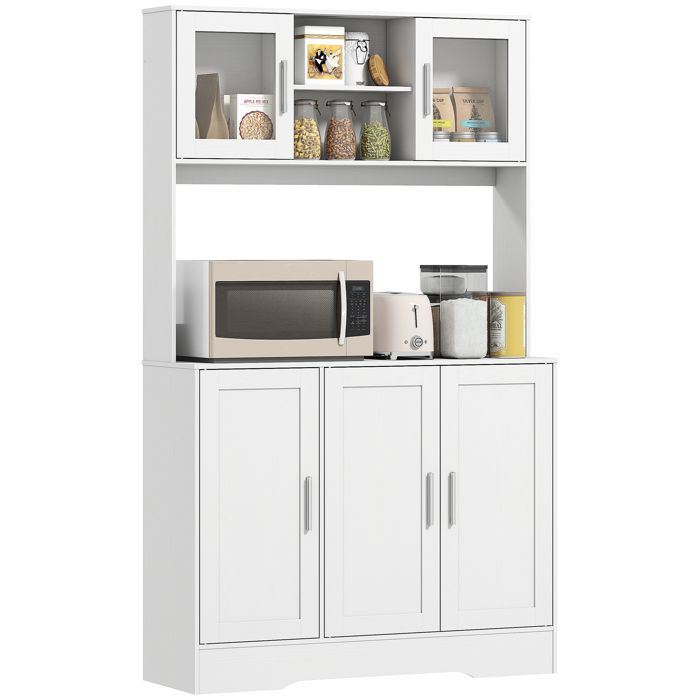 Armoire de cuisine - HOMCOM - scandinave - placards compartiments ouverts portes vitrées et plan de travail - blanc