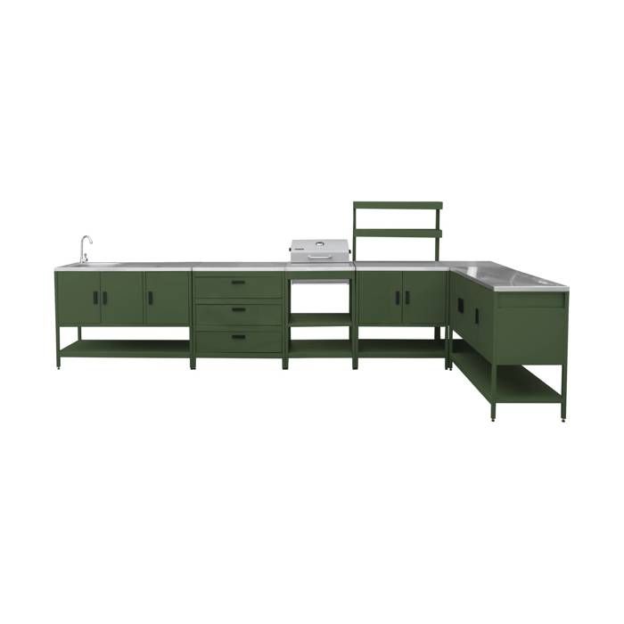 Cuisine extérieure Naxos 5 modules avec barbecue au charbon acier inoxydable vert