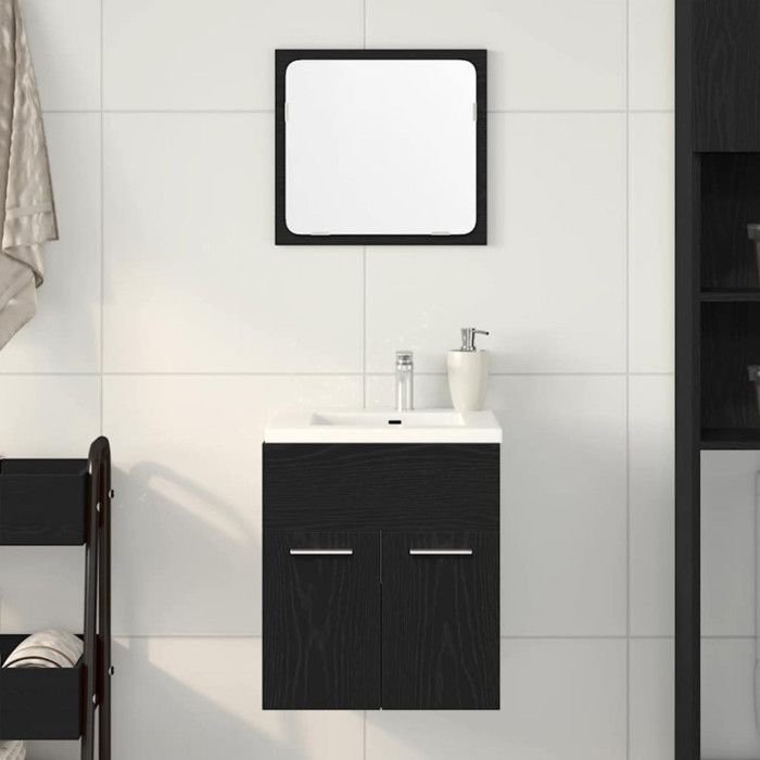 Ensemble de meubles salle de bain - 2 pcs - Chêne noir - Miroir inclus - Montage mural