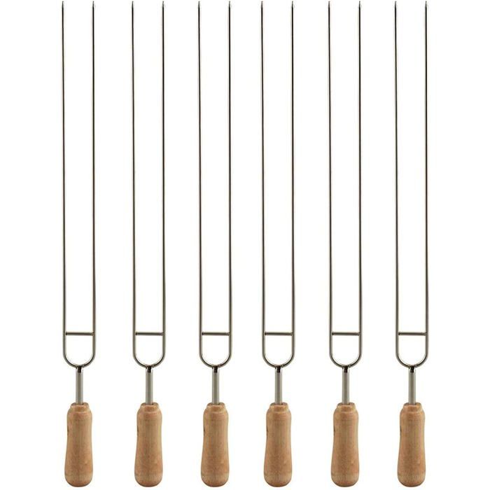 Lot De 12 Brochettes Plates En Acier Inoxydable IMEEA - Longueur 42 Cm, Poignée En Bois - Pour Barbecue, Grill