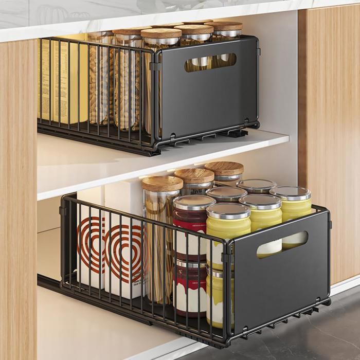 JEOBEST 2pcs Organisateur de Placard Extensible Pliable - Organiseur de Tiroir Extensible pour lorganisation Armoires de Cuisine