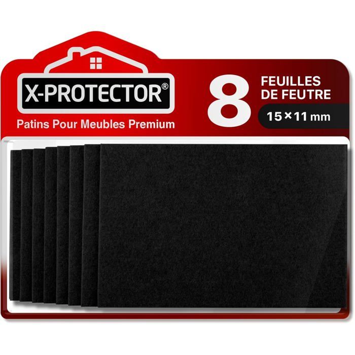 Patins en Feutre Auto-Adhésifs 8 PCS 15 x 11 cm - Patins pour Meubles Noir - Patin Meuble Premium