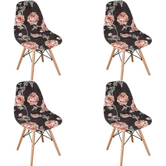 NEWRGY 4Pcs Housse de Chaise Scandinaves Extensible Housse de Chaise de Salle à Manger fleur rose