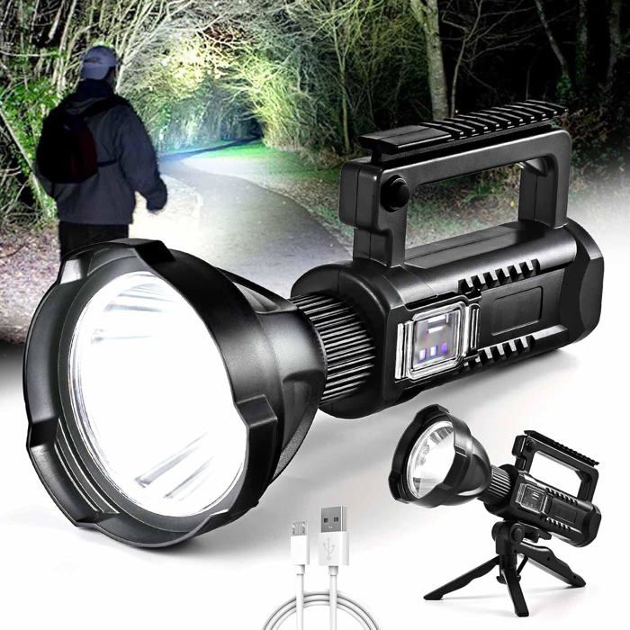 Lampe de recherche rechargeable longue portée super lumineuse lampe de poche puissante idéale pour les urgences en extérieur le