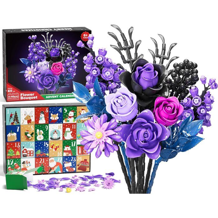 Calendrier De L'Avent 2025 Grande Fleur - 24 Blocs De Noël à Ouvrir - Décoration Compte à Rebours - Cadeau Adulte Créatif - DIY Festif