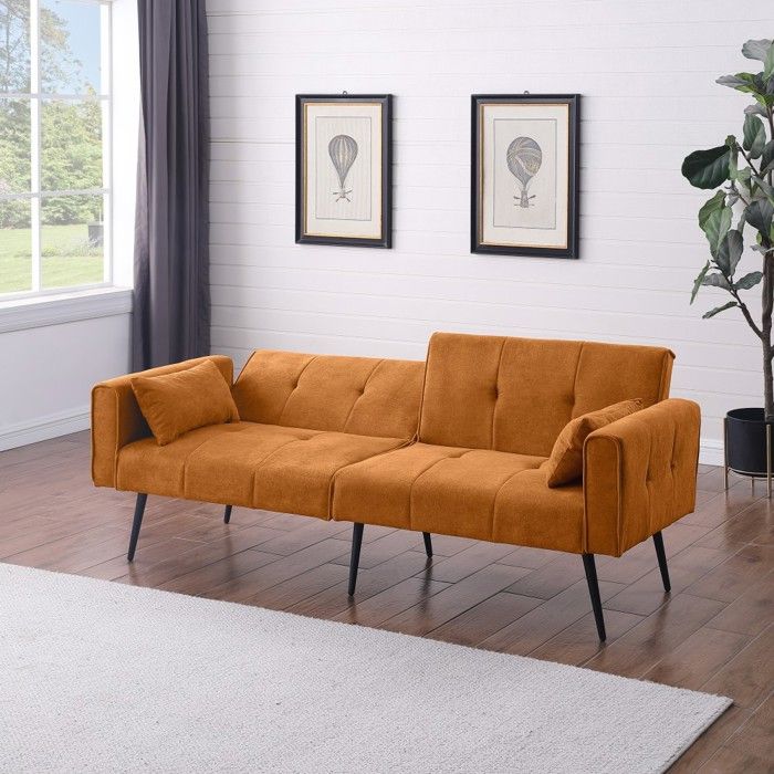 Canapé-lit futon 175×71×71 cm pliable modulable confortable tissu rembourré pour maison dortoir pièce supplémentaire espace compact