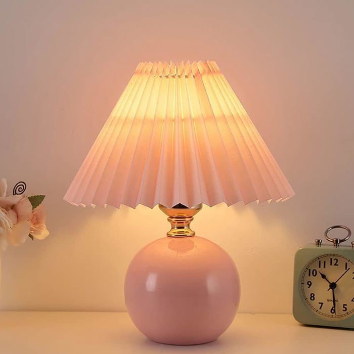 Lampe de Bureau en céramique Lampe de chevet en tissu plissé Lampe de chevet Déco Veilleuse nordique Cadeau Noël Saint-Valentin