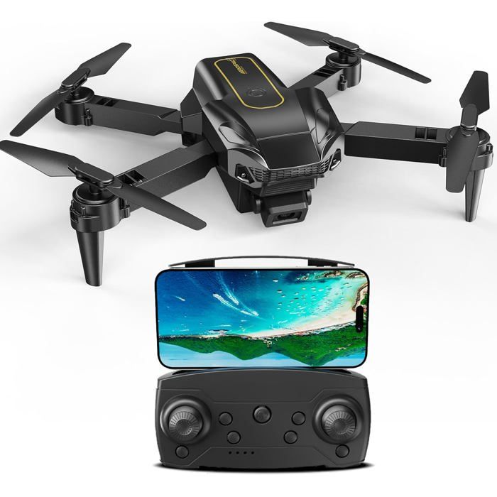 Drone Avec Caméra 4K - Drone Enfant Mode Sans Tête, Maintien Altitude, Flips 360° - Noir Mat