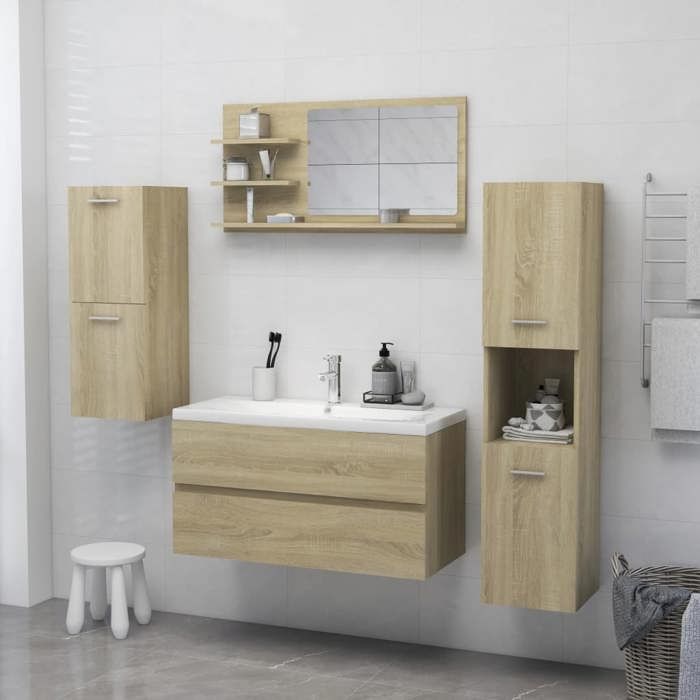 Miroir de salle de bain chêne sonoma - WIENS - 90x10 5x45 cm - Bois dingénierie - Acrylique - 3 étagères