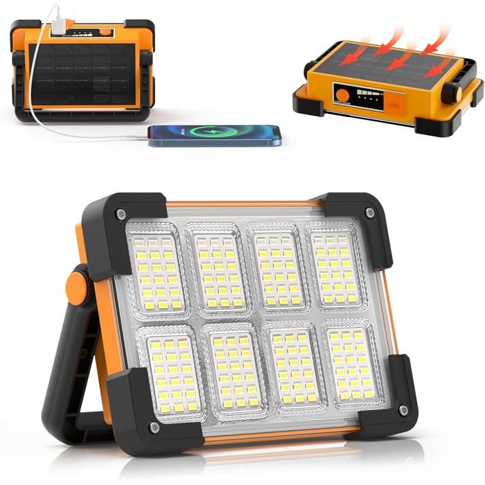 Projecteur LED solaire rechargeable lampe de travail portable étanche à 4 modes pour extérieur 4 modes déclairage.
