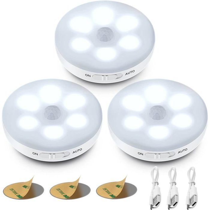 Veilleuse LED Automatique Lampe Detecteur de Mouvement Interieur Lumiere Autocollante USB Pile Rechargeable LED Sans Fil pzcc