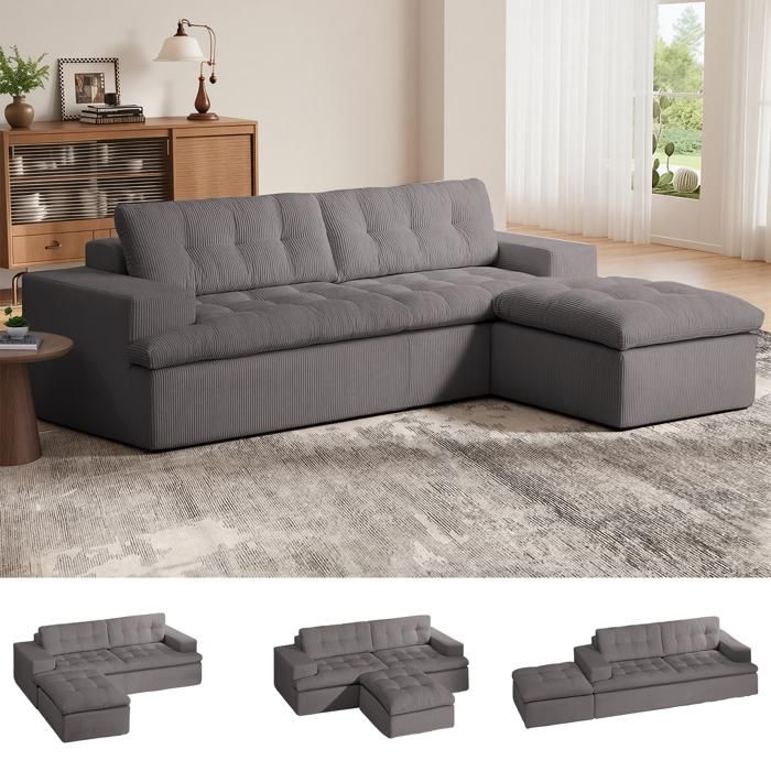 Canapé dangle gris 215*175*48cm repose-pieds amovible/convertible canapé moderne en forme