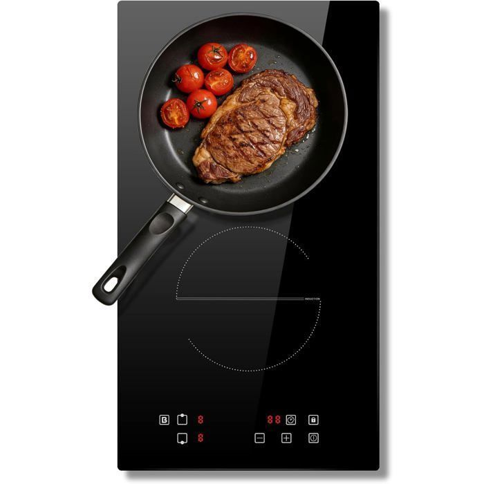 Hobsir Plaque Induction 2 Feux 30CM Plaque Cuisson Vitrocéramique 3500W Encastrable Fonction de boost-Puissance à 9 niveaux