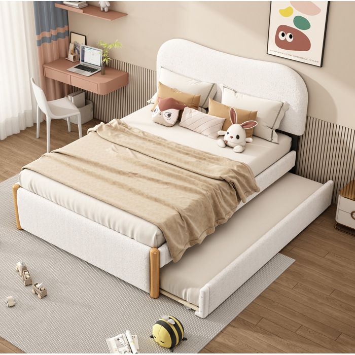 Lit gigogne adulte 140x200cm. lit rembourré. sans matelas. blanc
