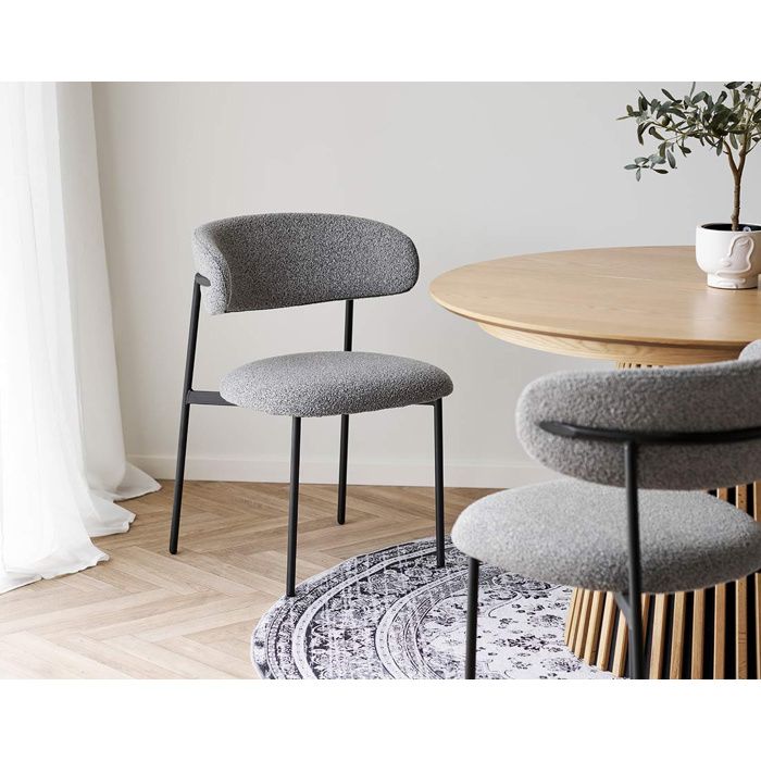 Erica - lot de 2 chaises en tissu bouclette - pieds en acier - Gris Erica - lot de 2 chaises en tissu bouclette - pieds en acier - Gris