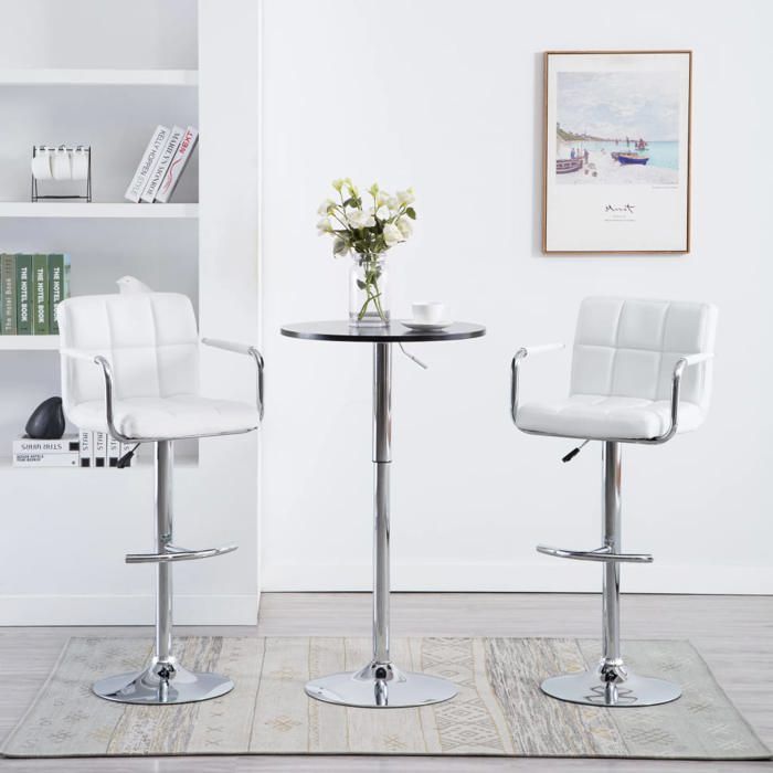 2 PCS Chaises haute Blanc - Magnifique Tabourets de bar Classique pour Cuisine Café blanc similicuir 1218