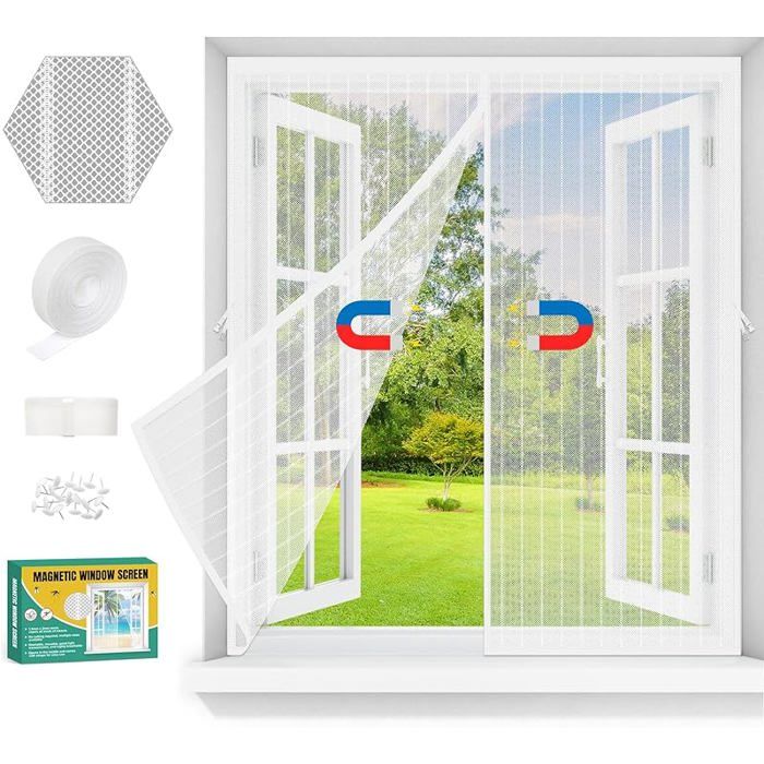 Moustiquaire Fenetre Magnetique 120x140cm Toile Moustiquaire Fenêtre Sans Perçage Fermeture Automatique Rideau Anti Blanc 120x140cm