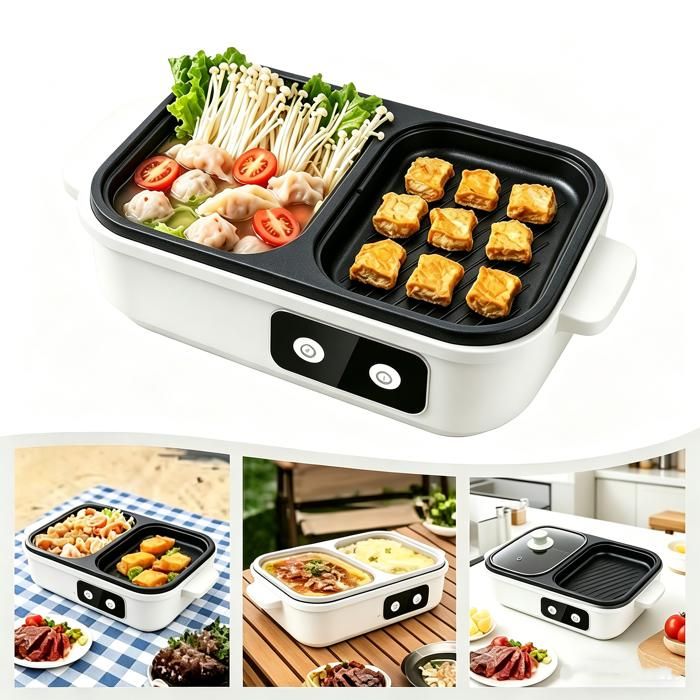 Appareil à fondue 2 en 1 - Fondue électrique Avec grill - 1300W - 1L - Revêtement antiadhésif - Combiner fondue chinoise et barbecu