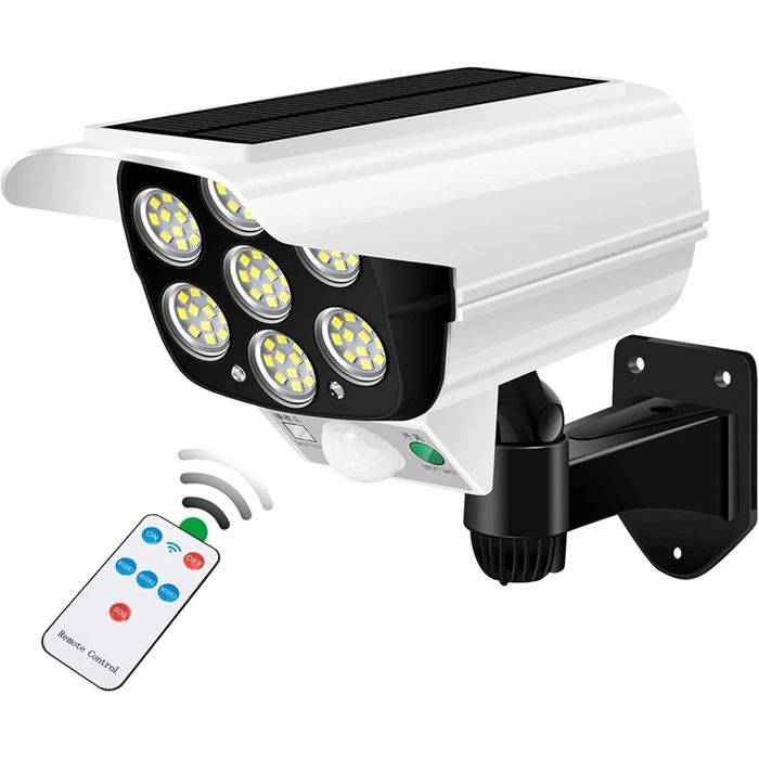 Lampe solaire dextérieur avec détecteur de mouvement projecteur 77 LED 2000 lumens avec télécommande étanche style caméra