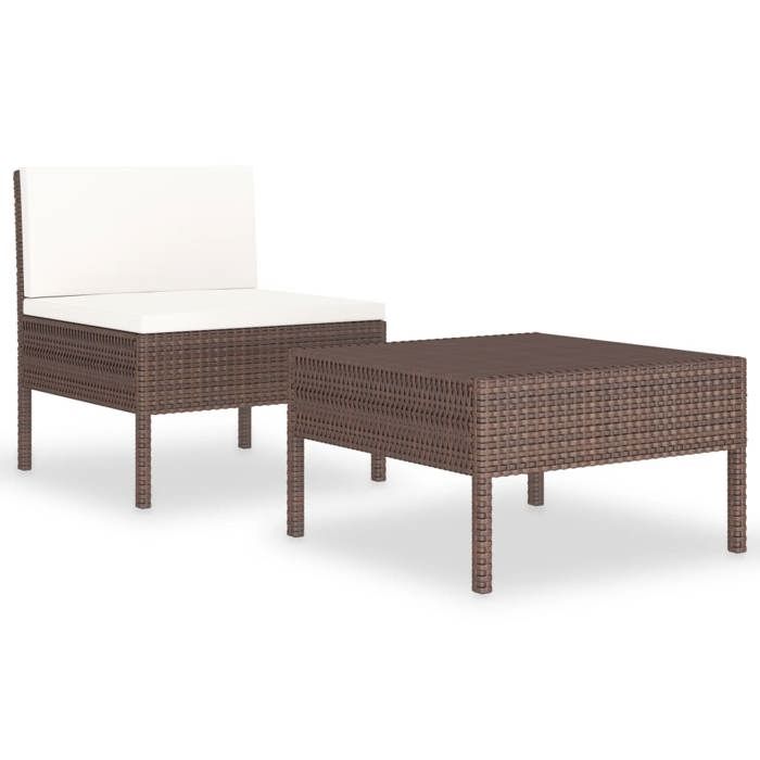 VD Salon de jardin 2 pcs avec coussins Résine tressée Marron Mobilier outdoor @EU3092BONE