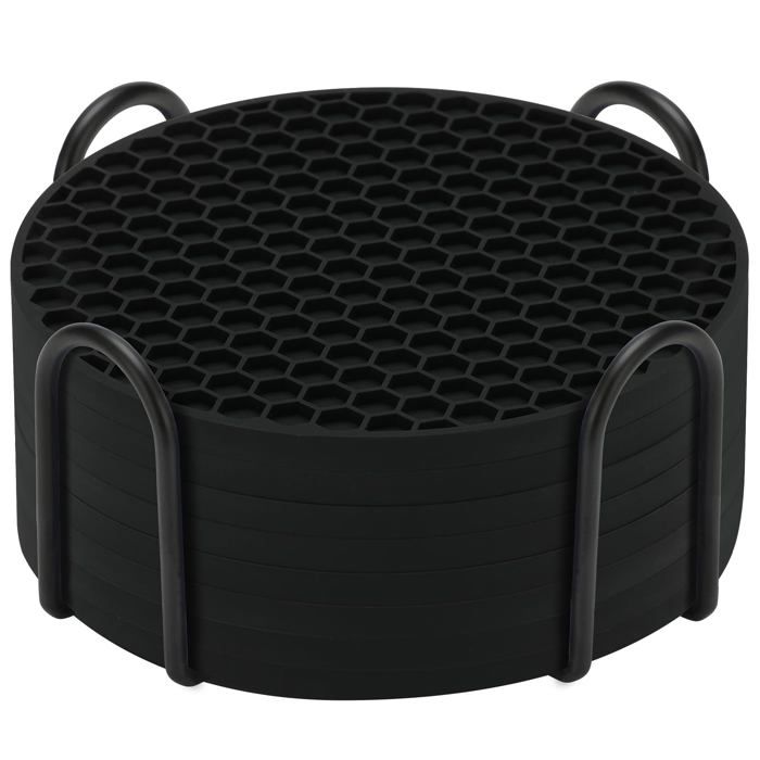 Sous-verres en silicone - SONGHUI - Lot de 8 - Antidérapants - Support de rangement - Noir