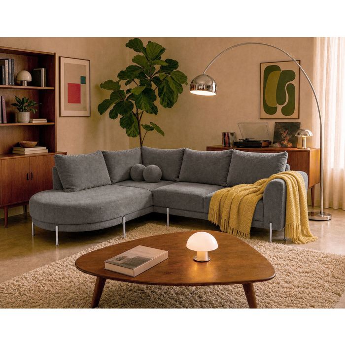 Gabin - Canapé dangle gauche 5 places en velours texturé - Gris clair Gabin - Canapé dangle gauche 5 places en velours texturé - Gris clair
