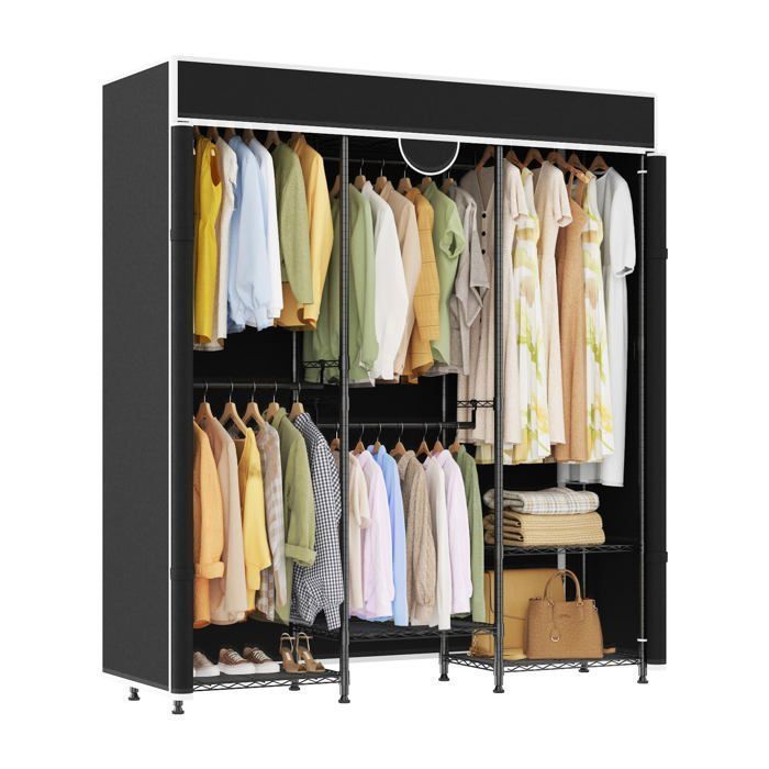 Armoire-penderie portable avec housse organisateur robuste en acier au carbone à 3 sections avec étagères et barres de suspension
