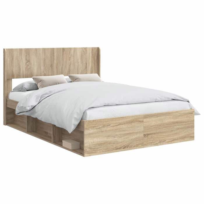 Lit coffre - Cadre de lit double avec rangement et tête de lit - vidaXL - chêne sonoma - bois dingénierie - 1465 x 193 x 100 cm 55