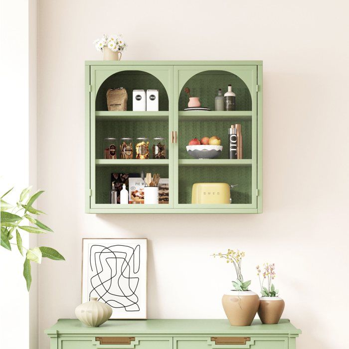 VUENOR Vitrine murale 70 x 23 x 60 cm vert – 2 portes 3 étagères