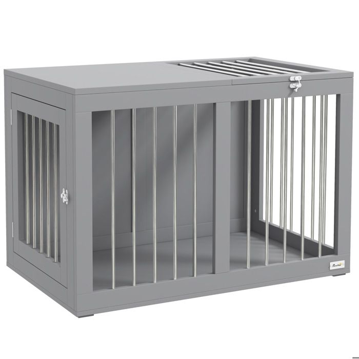 Caisse de transport pour chien – 2 portes verrouillables – acier – gris – 80 x 50 x 56 5 cm