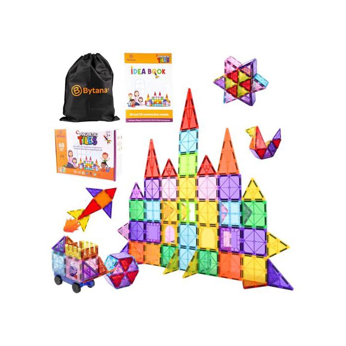 Jeu de construction magnétique - BYTANA - 68 pièces - Multicolore - Aimants puissants - Dès 3 ans