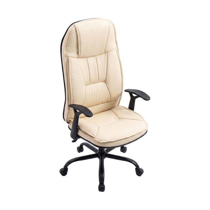 Yūto - Fauteuil de bureau ergonomique 50x131x47 cm confortable et pivotant en similicuir crème.