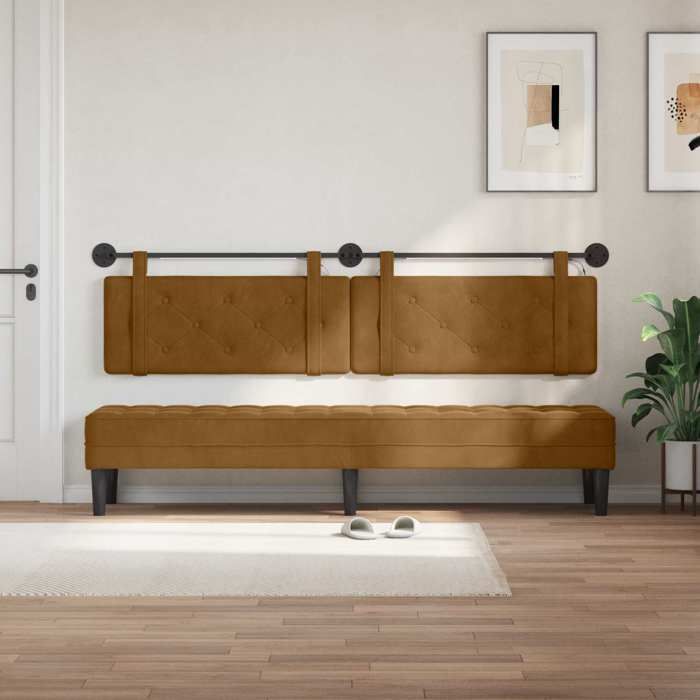 Meuble de chambre - HAOSHOP - Tête de lit suspendue - Avec lumière LED - Marron Velours（33648)
