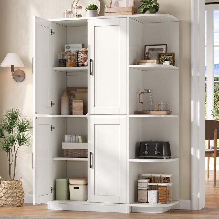 COVREO Buffet de cuisine haut 4 portes 4 niches ouvertes étagères réglables MDF blanc 103 x 40 x 163 cm