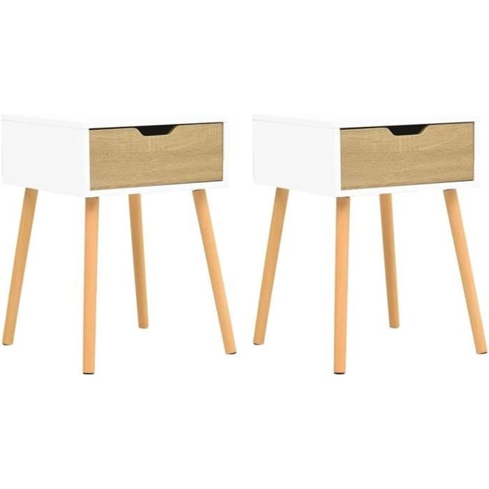 lot de 2 tables de chevet scandinaves en bois avec tiroirs, 40x40x56 cm