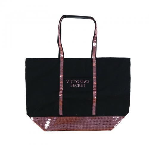 Victoria's Secret TOTE BAG Noir A Paillettes Roses Etincelles