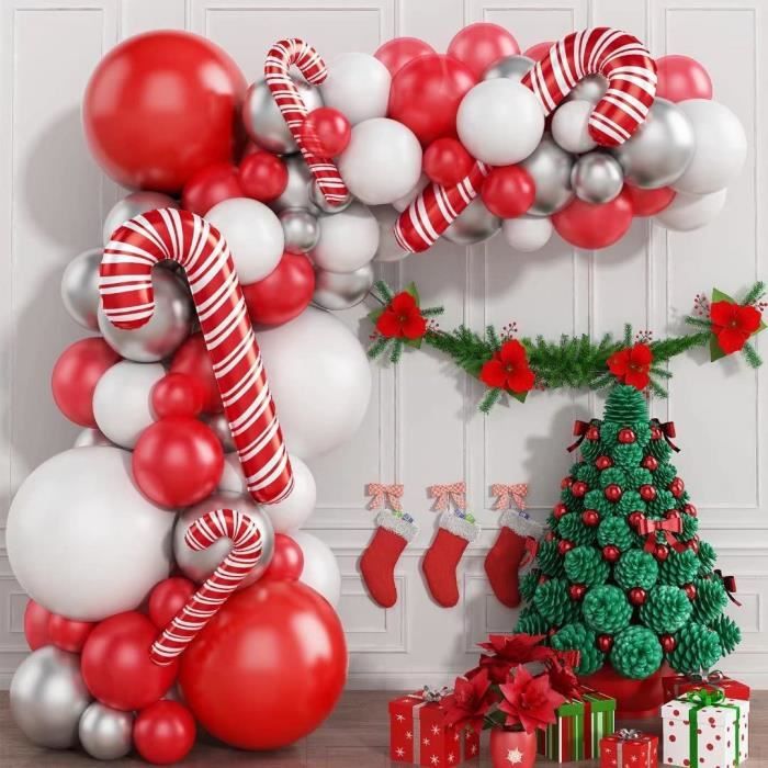 Arche de ballons de Noël, 88 pièces - Kit d'arche de ballons de Noël rouge  blanc argenté - Ballons de Noël en sucre d'orge - D[1745] - Cdiscount Maison