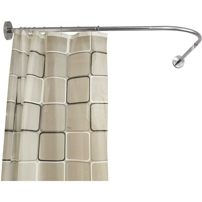 Tringle à Rideau De Douche D'Angle Zaplyte - Acier Inoxydable, Forme L, Noire - Taille Réglable
