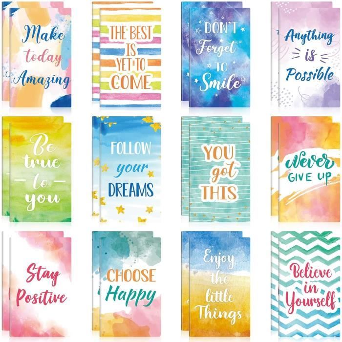 Outus Lot De 24 Mini Carnets De Motivation Inspirants - 12 Styles Différents, Petits Blocs-Notes De Poche Pour Bureau, École, Voyage Et Cadeaux