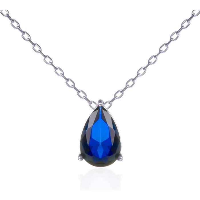 Collier Or Blanc 18 Carats (750) - Pendentif Saphir Naturel Ovale & Diamants - Neuf étiqueté