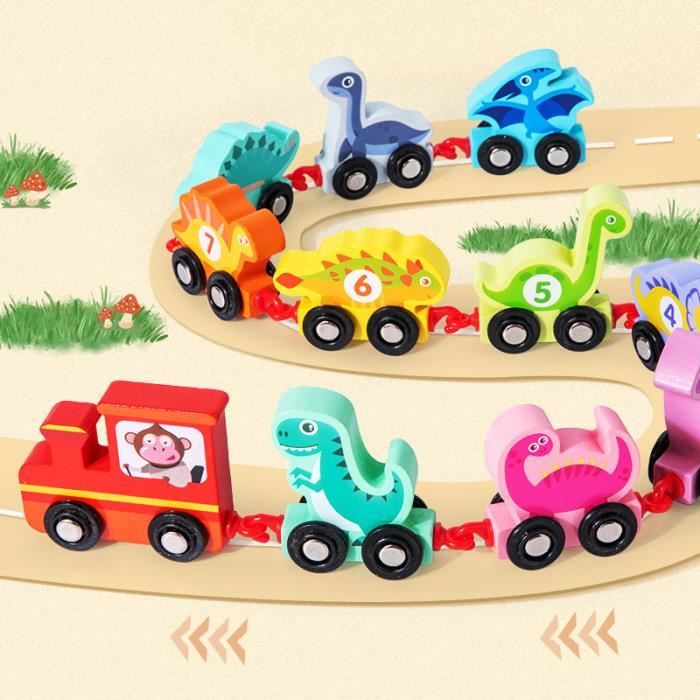 Jouet en Bois - Dinosaure - Train Magnétique - Pour Enfants 1-4 Ans - Éducatif - Cadeau Garçon - Jeux - Jouets