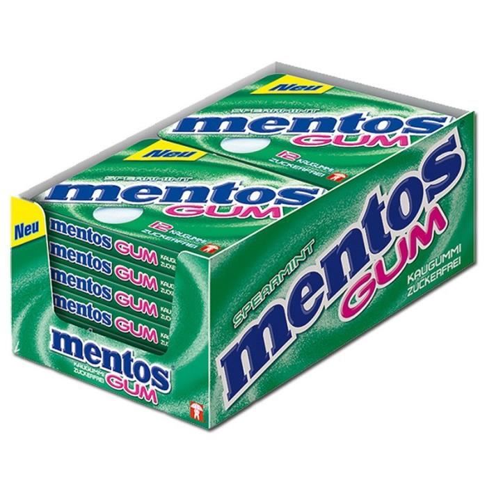 Chewinggum Mentos Gum menthe verte, sans sucre, 12 paquets