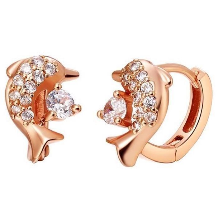 Boucles D'oreilles Créoles Dauphins Plaqué Or 18 Carats - Cadeau Noël - Neuf Sans Emballage