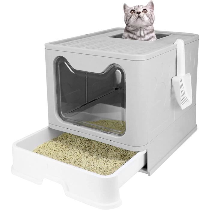 LIWI-Bac à Litière pour Chat,Grande Maison de Toilette Chat Pliable avec Couvercle,Bac de Tiroir et Pelle à Litière,Portable,G[9]